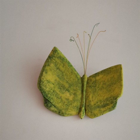 Yellow butterfly wall hanging, ceramic butterfly in yellow green