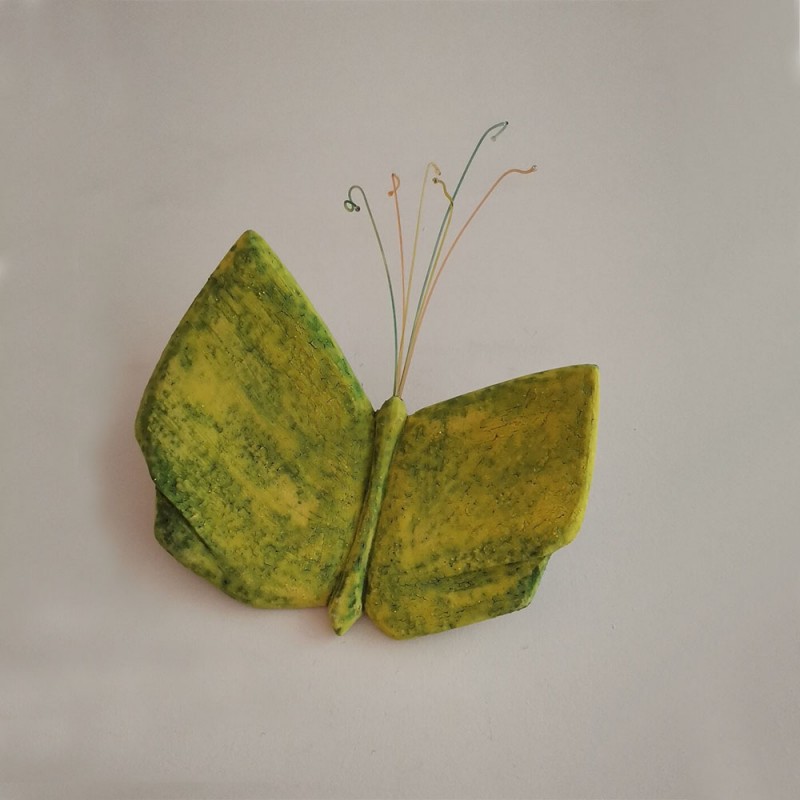 Yellow butterfly wall hanging, ceramic butterfly in yellow green