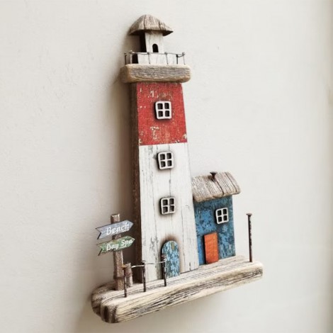 Decorative wooden lighthouse, rustic boho lighthouse, beach house decor lighthouse 2