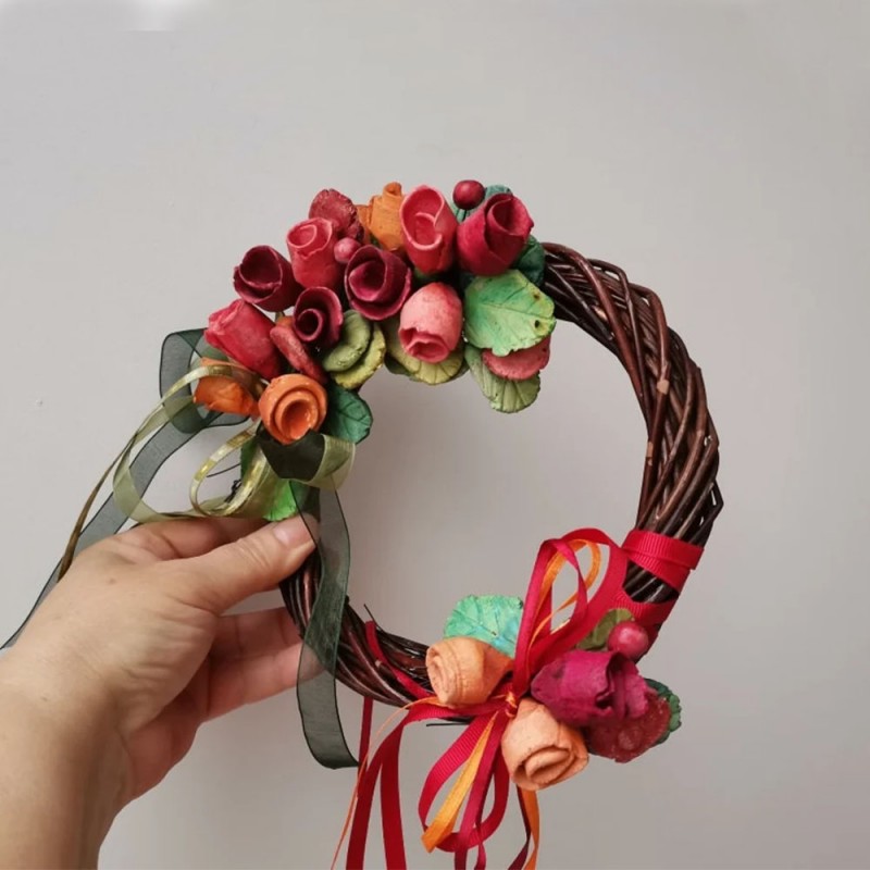 Clay roses wreath, colourful ceramic roses, boho wreath, hand built, handpainted wreath