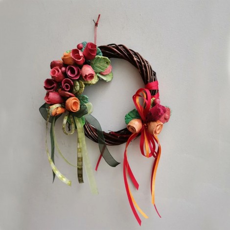 Clay roses wreath, colourful ceramic roses, boho wreath, hand built, handpainted wreath 2