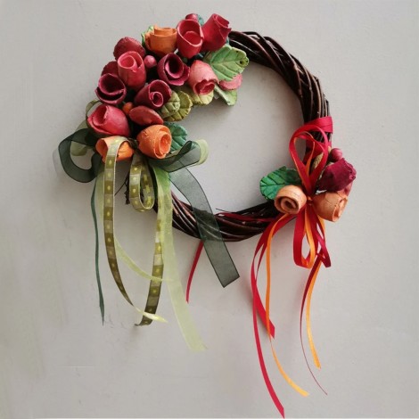 Clay roses wreath, colourful ceramic roses, boho wreath, hand built, handpainted wreath