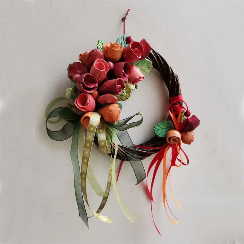 Clay roses wreath, colourful ceramic roses, boho wreath, hand built, handpainted wreath