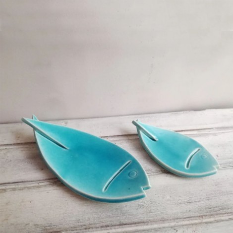 Blue fish plates, turquoise blue, porcelain fishie plates, 2