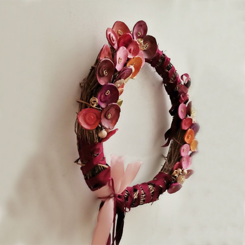 Spring flowers wreath, colourful ceramic flowers