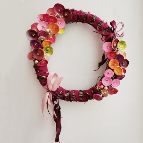 Spring flowers wreath, colourful ceramic flowers