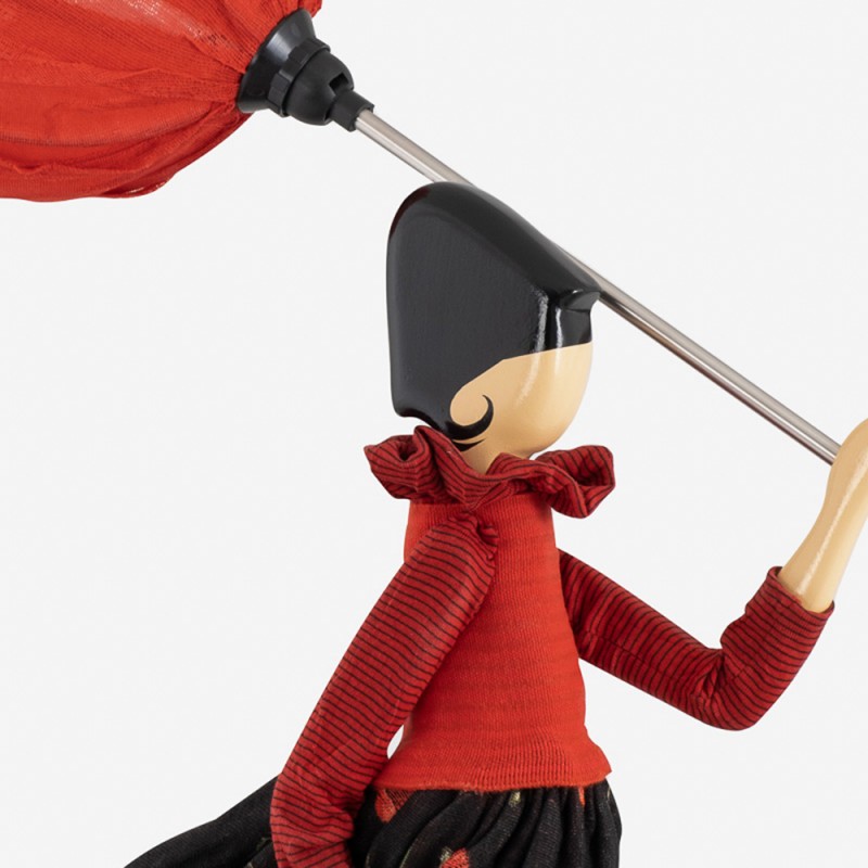 Wooden table lamp, girl with umbrella lamp