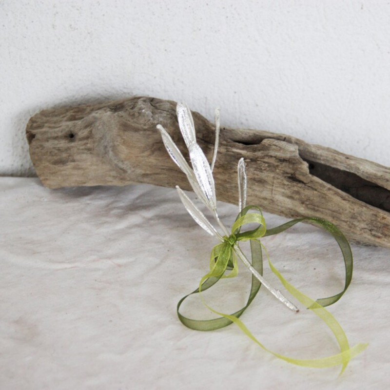 Silver olive twig, real olive tree twig electroplated with silver