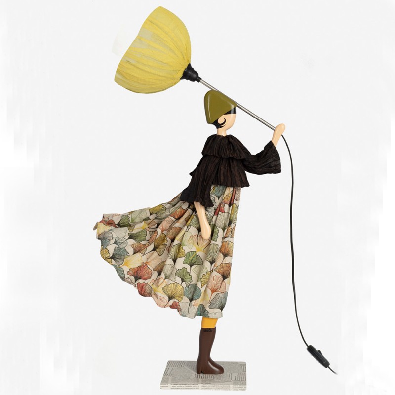 Wooden table lamp, girl with umbrella...