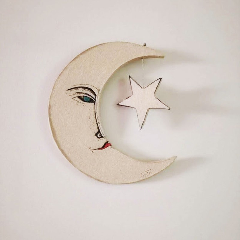 Moon and star wall hanging, hand...