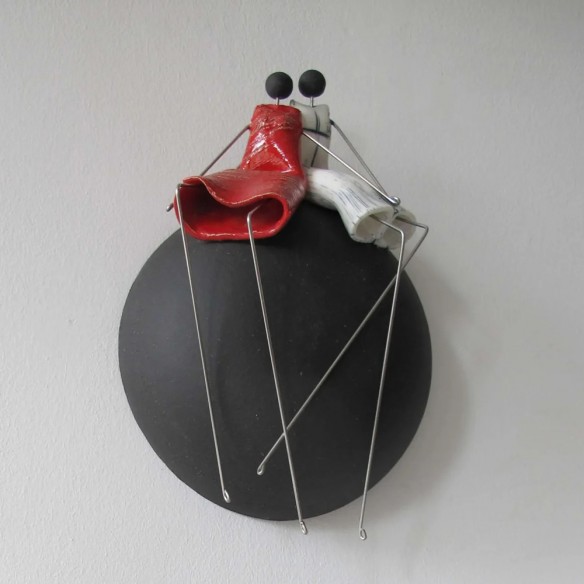 Ceramic couple on the moon, ceramic sculpture for the wall