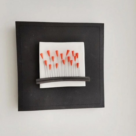 Minimalist flowers wall tile, stoneware and porcelain wall tile orange flowers bed, flowers wall hanging