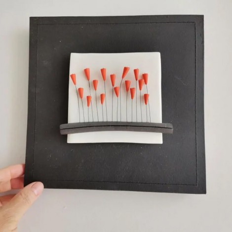 Minimalist flowers wall tile, stoneware and porcelain wall tile orange flowers bed, flowers wall hanging 2