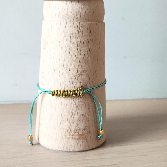 Gold hearts bracelet, blue cord macrame bracelet with heart charms, modern adjustable cuff, blue gold friendship cuff