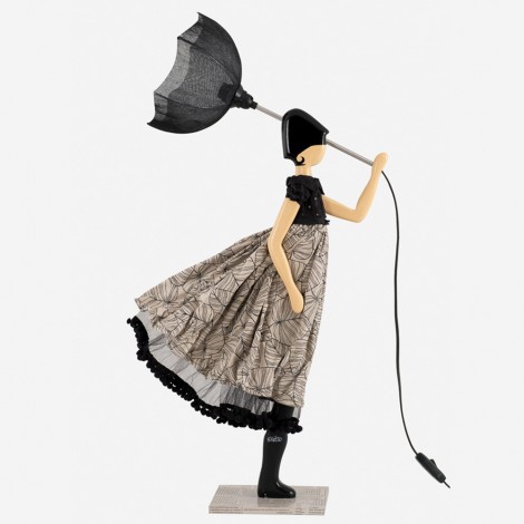 Wooden table lamp, girl with umbrella lamp
