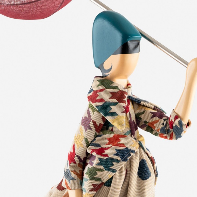 Wooden table lamp, girl with umbrella lamp