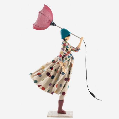 Wooden table lamp, girl with umbrella lamp