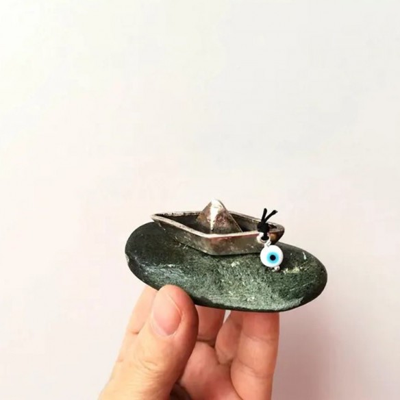 Paperboat silver sculpture, 2026 lucky boat, tiny alloy paperboat