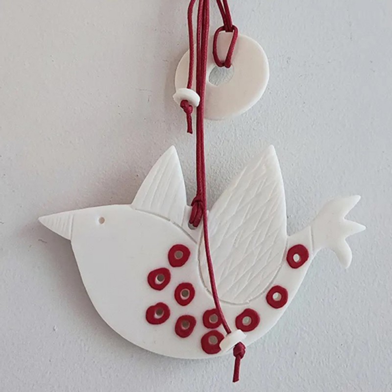 White bird ornament, Xmas tree porcelain bird ornament with 2026 New Year charm