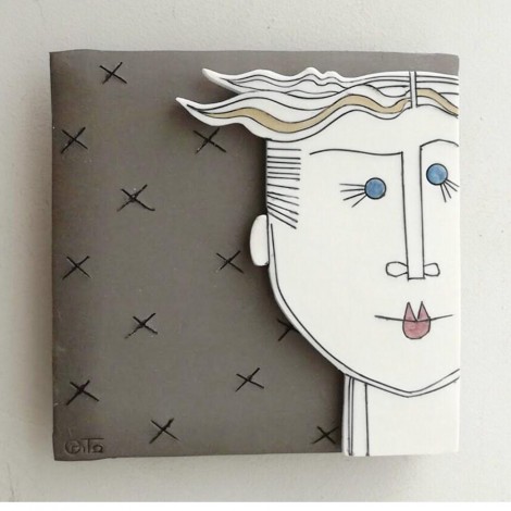 Portrait wall hanging, porcelain man portrait