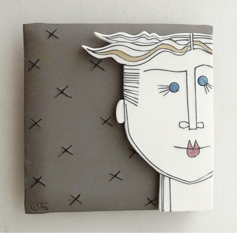 Portrait wall hanging, porcelain man portrait