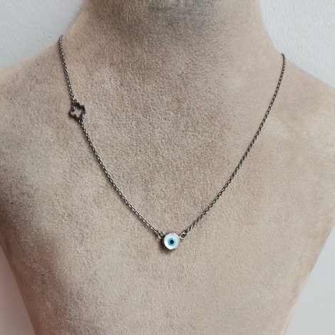 Silver eye and cross necklace, length 44 εκ.