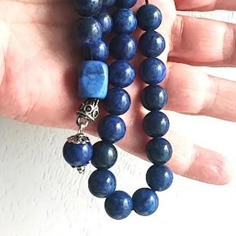 Lapis lazuli worry beads, navy blue worry beads on black cord
