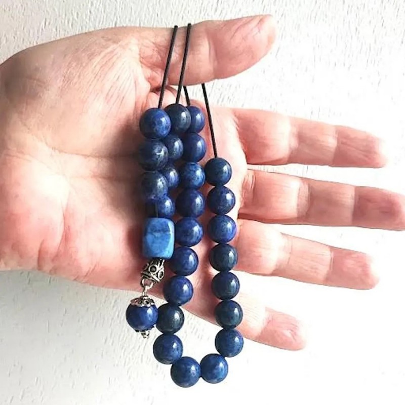 Lapis lazuli worry beads, navy blue worry beads on black cord