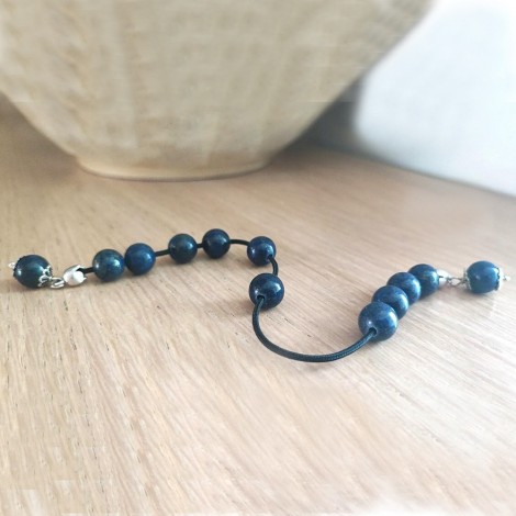 Lapis lazuli open worry beads, navy blue, begleri worry beads on black cord