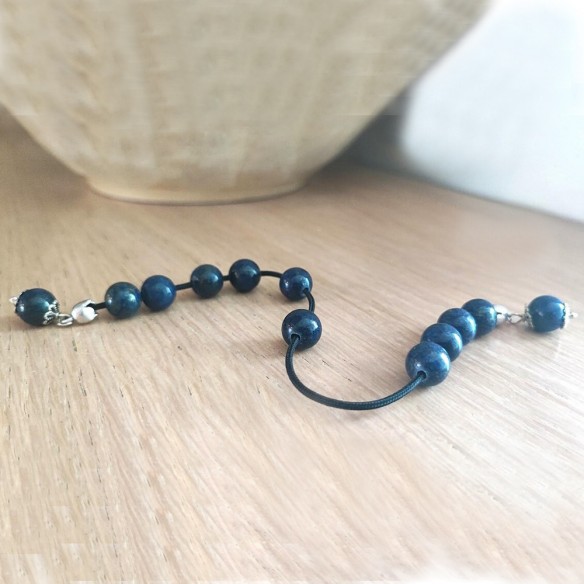 Lapis lazuli open worry beads, navy blue, begleri worry beads on black cord