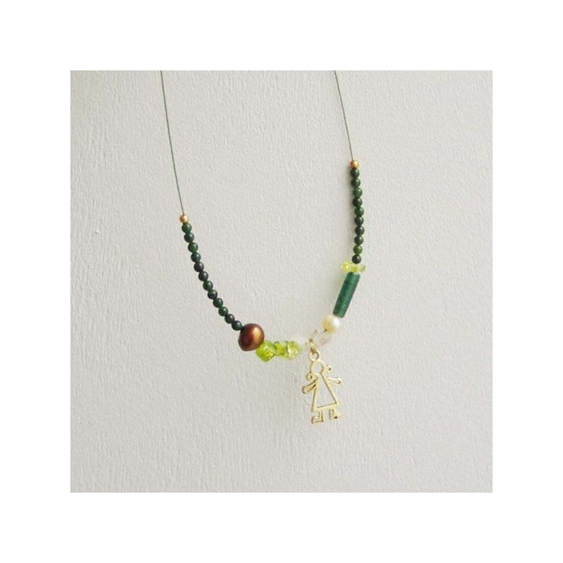 Gold girl necklace, green stones with...