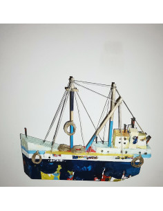 Blue sailboat sculpture, colourful sailboat of wood, 2