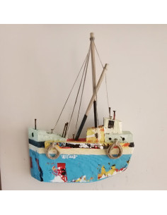 Red sailboat sculpture, Greek wooden sailboat , wall folk art sculpture, one of a kind