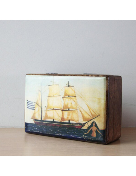 Boat and mermaid box, 15x10 cm.