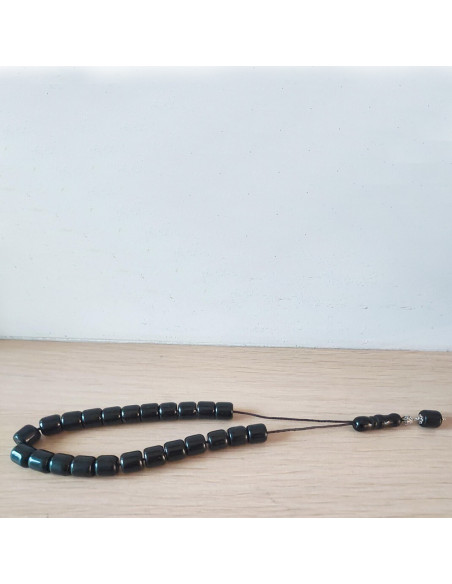 Black bakelite worry beads, traditional Greek komboloi with cylindrical black beads, typical black mala beads, prayer beads