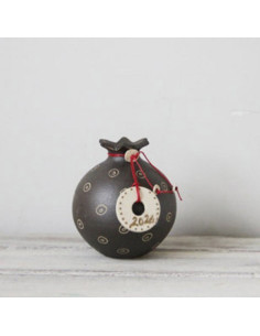 Ceramic pomegranate with 2026 lucky pomegranate in black with ivory 2026 charm
