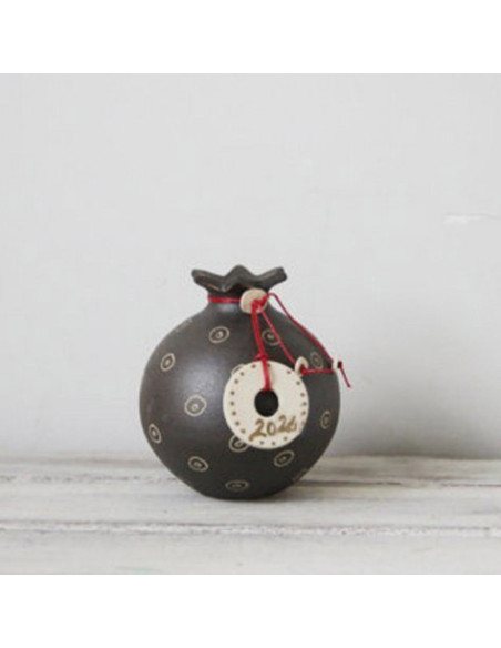 Ceramic pomegranate with 2026 lucky pomegranate in black with ivory 2026 charm
