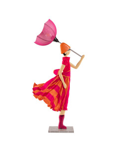 Wooden table lamp, girl with umbrella lamp