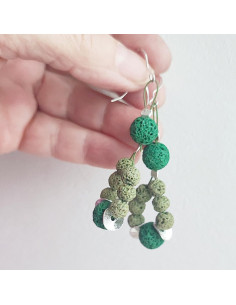 Green lava earrings, drop sterling silver earrings with green lava stones, boho green earrings