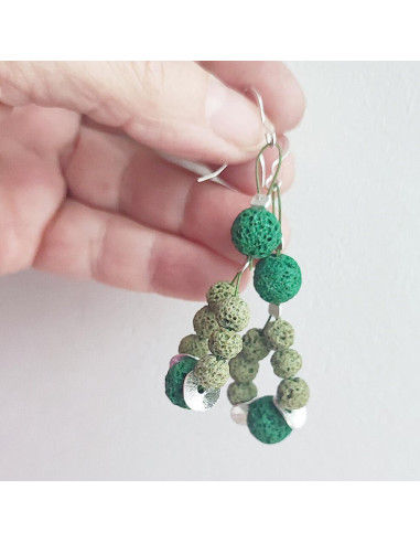 Green lava earrings, drop sterling silver earrings with green lava stones, boho green earrings