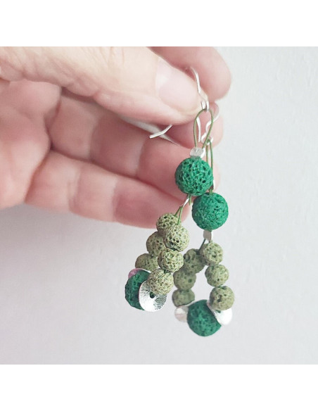 Green lava earrings, drop sterling silver earrings with green lava stones, boho green earrings