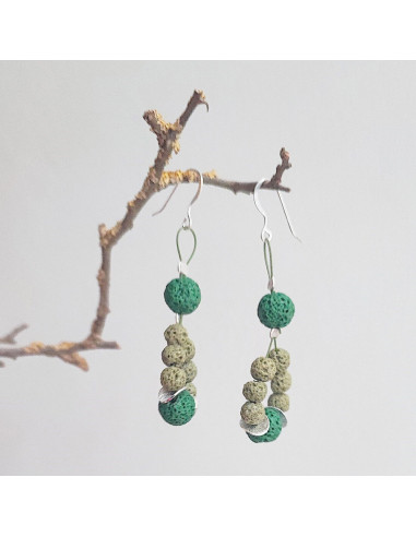 Green lava earrings, drop sterling silver earrings with green lava stones, boho green earrings