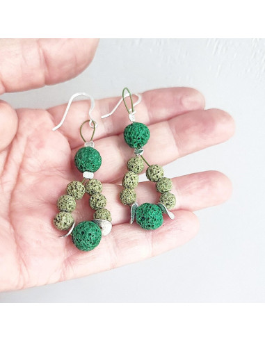 Green lava earrings, drop sterling silver earrings with green lava stones, boho green earrings