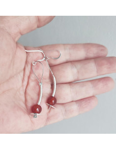 Dangle carnelian earrings, sterling silver and carnelian stone, drop earrings, red brown minimalist earrings