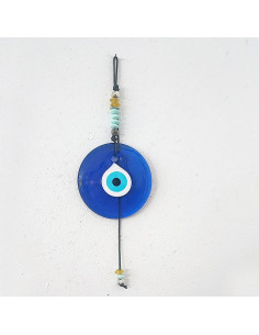 Blue eye house charm, hand blown glass eye in night blue, traditional, Greek folk art