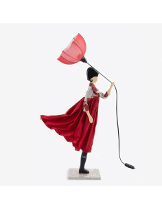 Wooden table lamp, girl with umbrella lamp