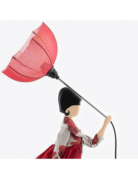Wooden table lamp, girl with umbrella lamp