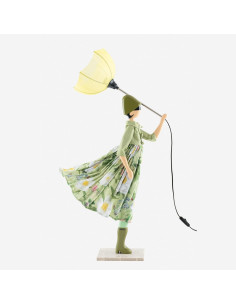 Wooden table lamp, girl with umbrella lamp