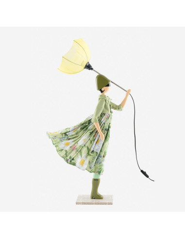 Wooden table lamp, girl with umbrella lamp