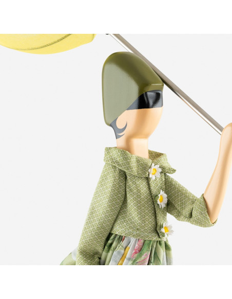 Wooden table lamp, girl with umbrella lamp